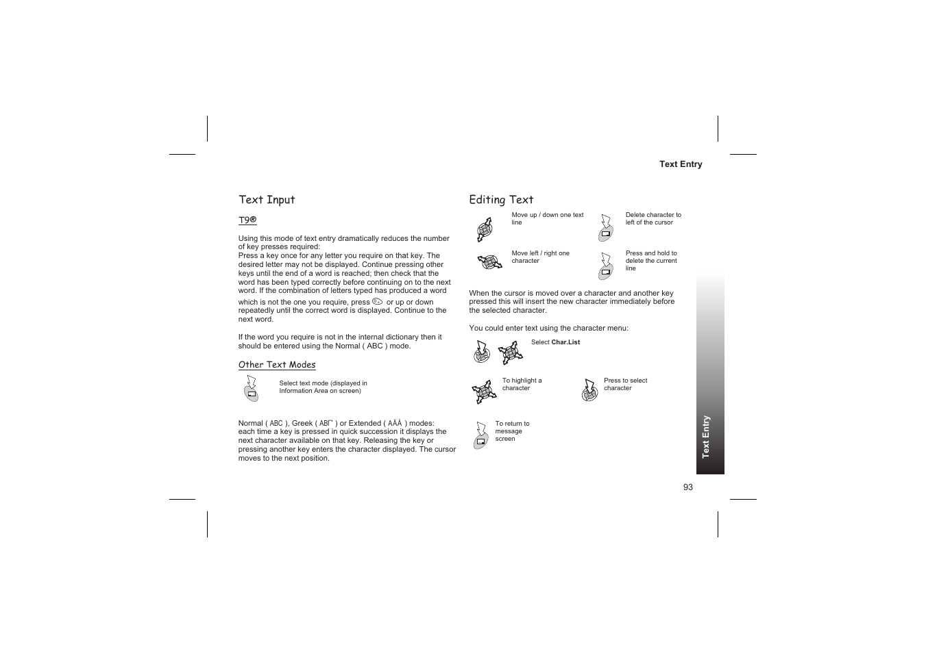 Troubleshooting 94, Text input, Editing text | Panasonic GD87 User Manual | Page 91 / 114