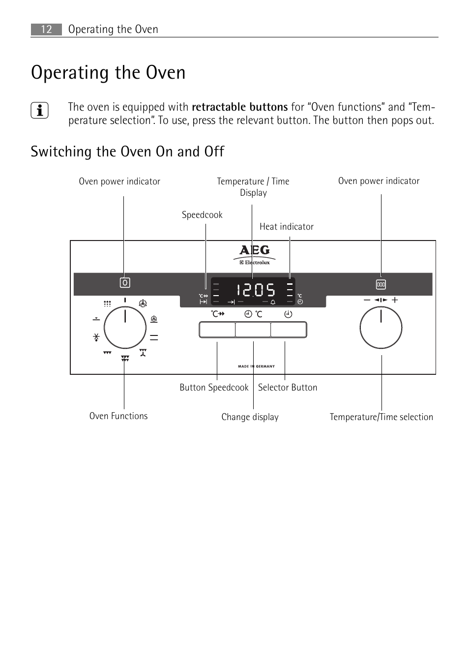 Operating the oven 3, Switching the oven on and off | Electrolux B57415B User Manual | Page 12 / 64