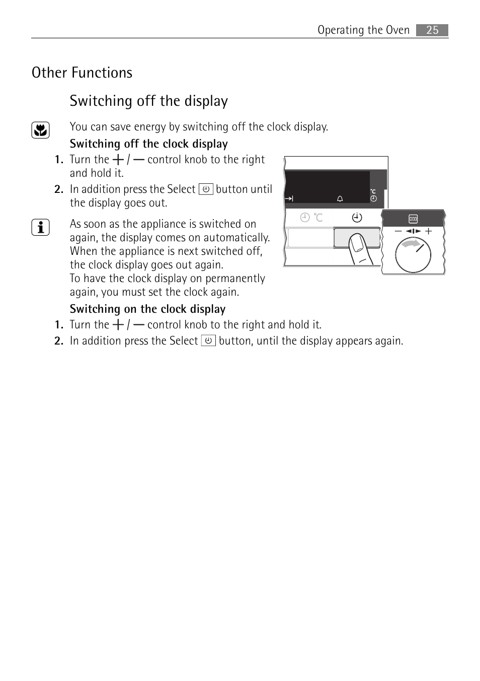 Other functions switching off the display | Electrolux B57415B User Manual | Page 25 / 64