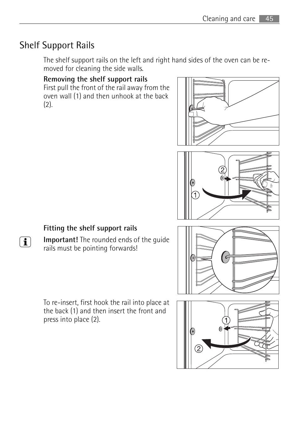Shelf support rails | Electrolux B57415B User Manual | Page 45 / 64