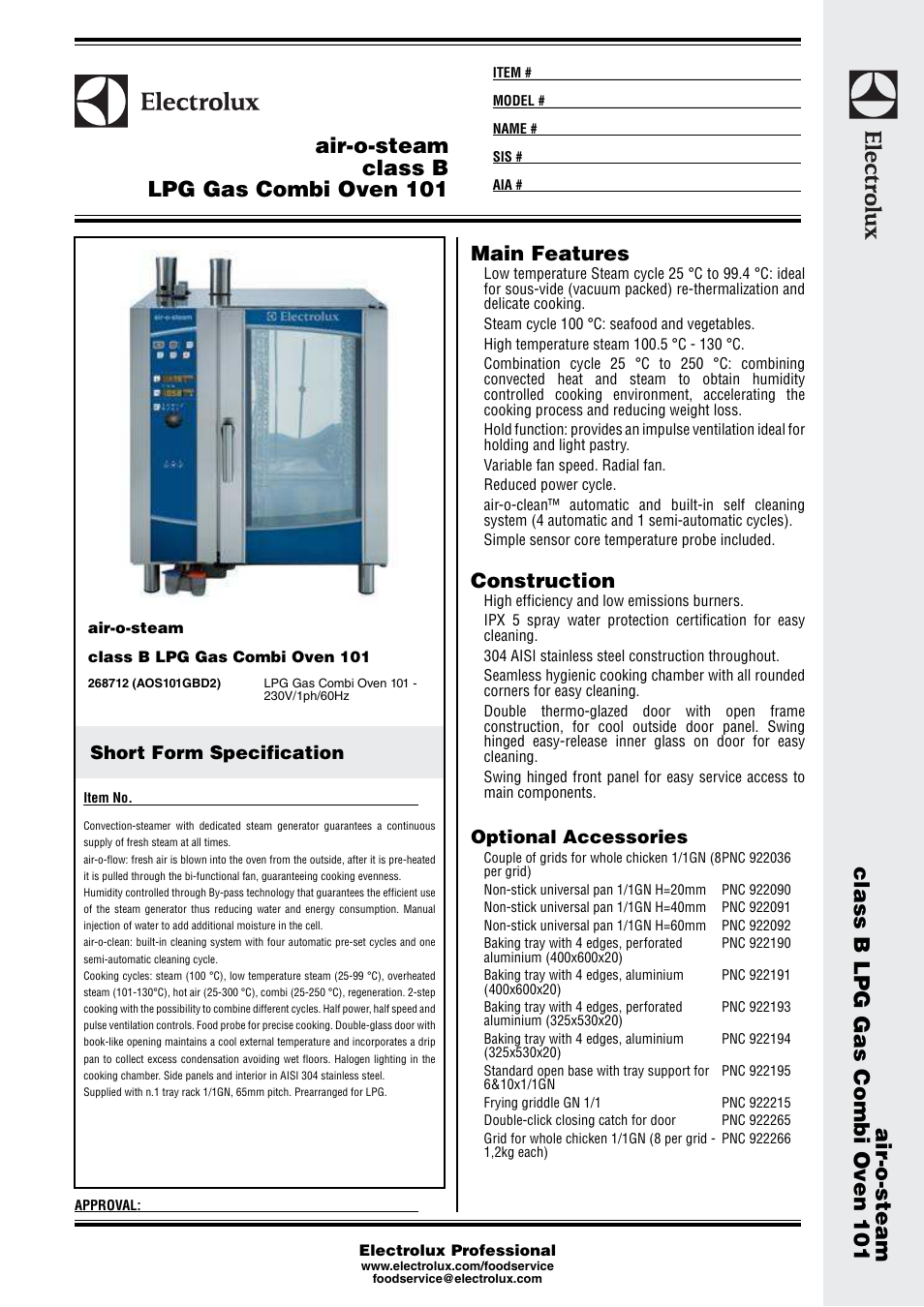 Electrolux air-o-steam class B LPG Gas Combi Oven 101 User Manual | 3 pages