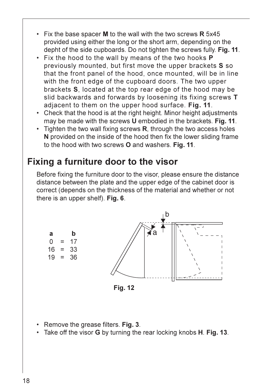 Fixing a furniture door to the visor | Electrolux HE 3160 User Manual | Page 18 / 20