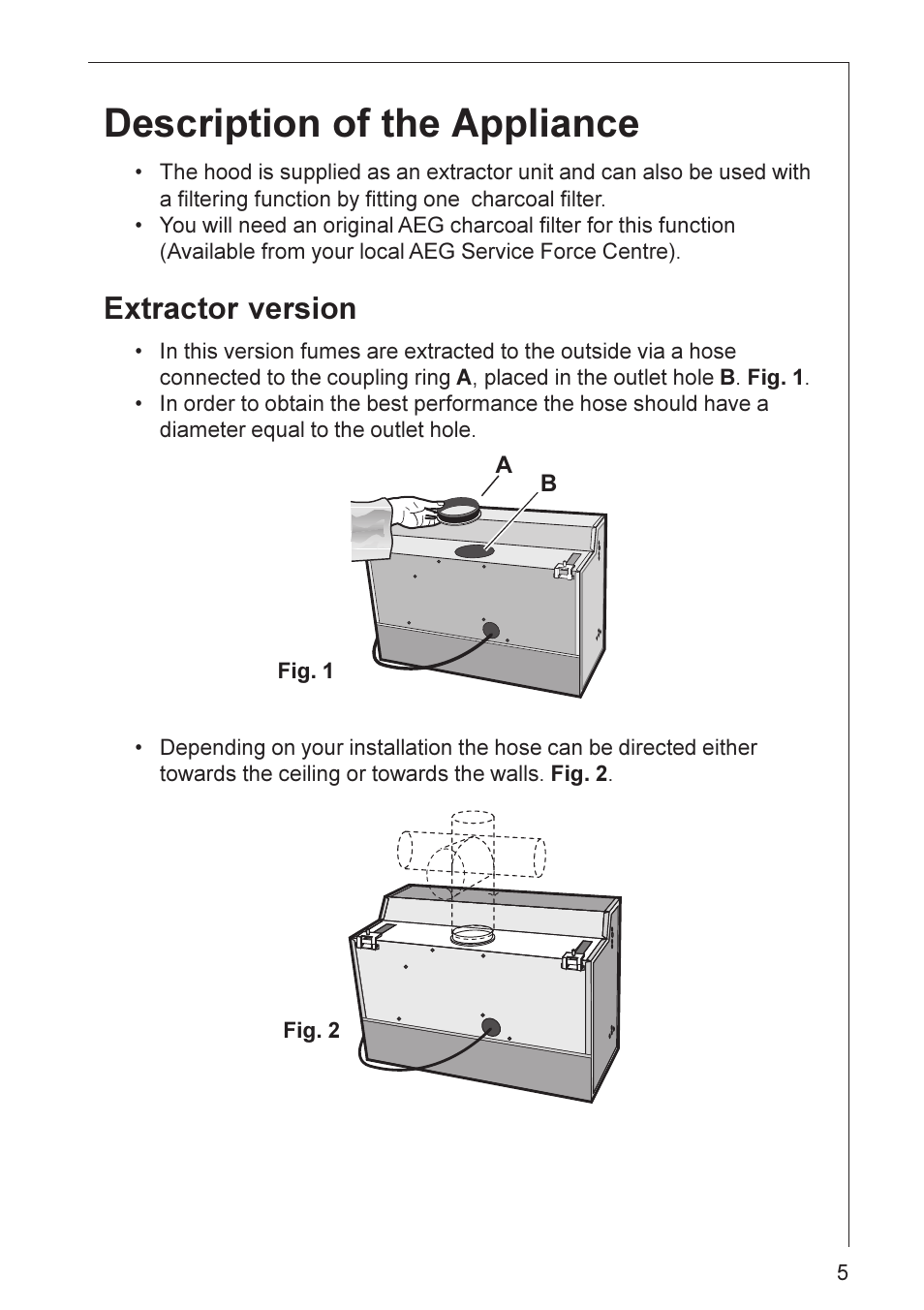 Description of the appliance, Extractor version | Electrolux HE 3160 User Manual | Page 5 / 20