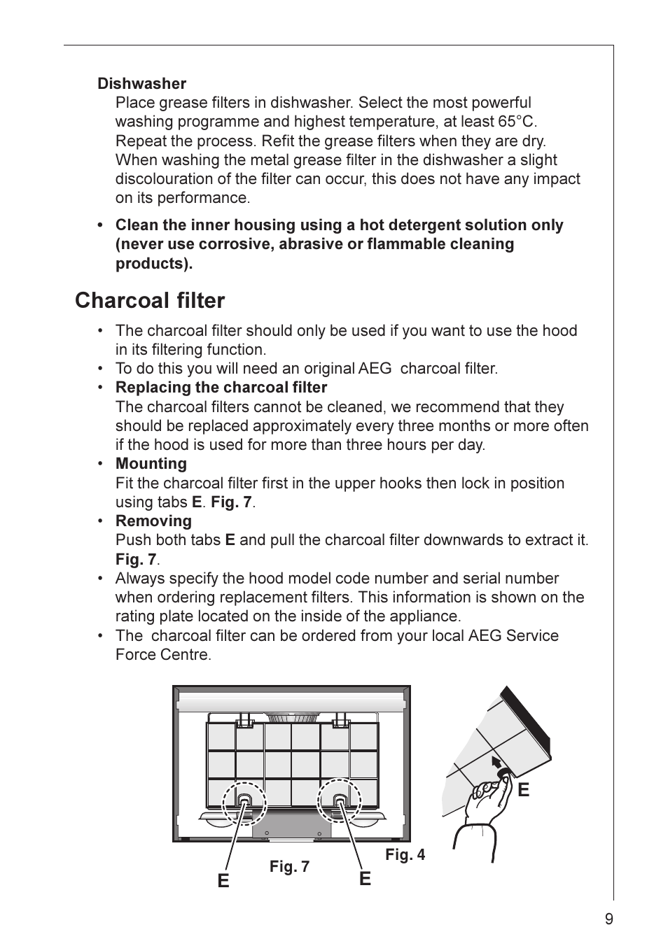 Charcoal filter | Electrolux HE 3160 User Manual | Page 9 / 20