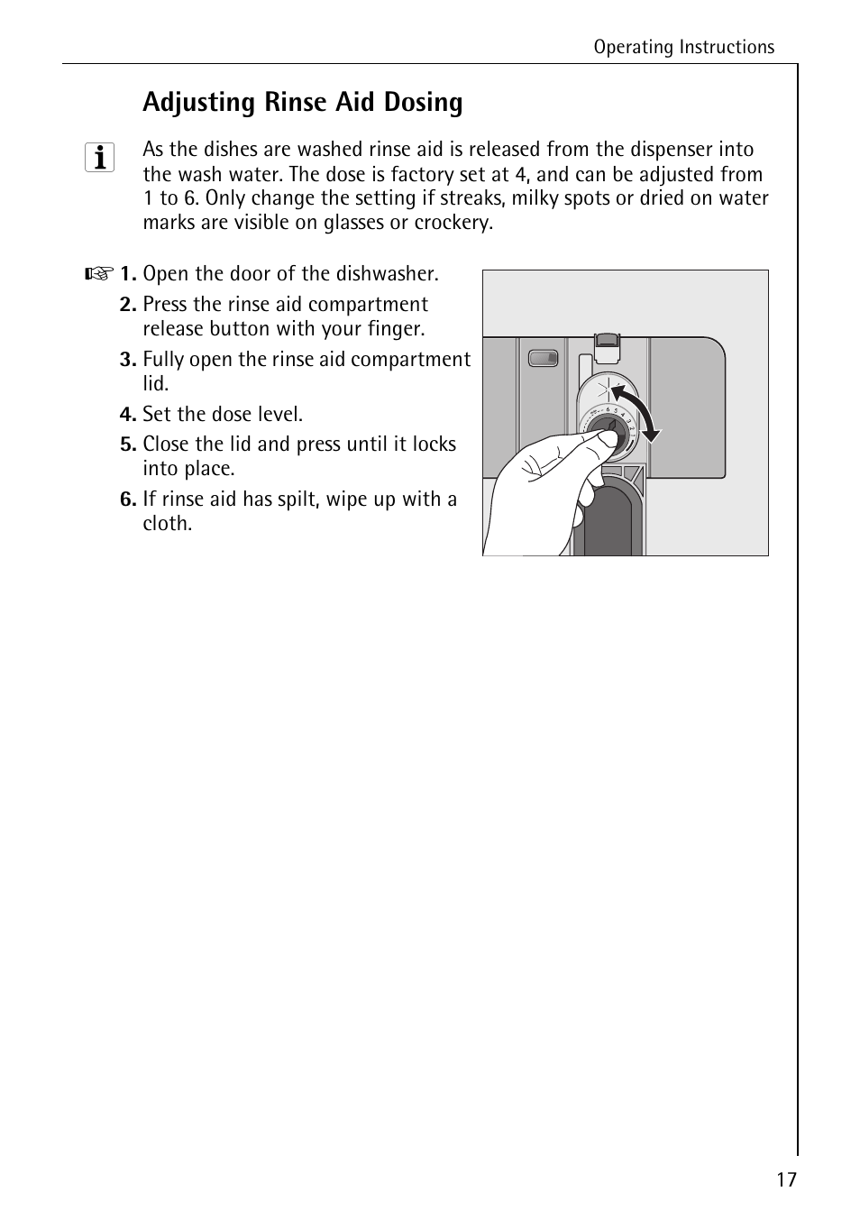 Adjusting rinse aid dosing | Electrolux 44070 VI User Manual | Page 17 / 48