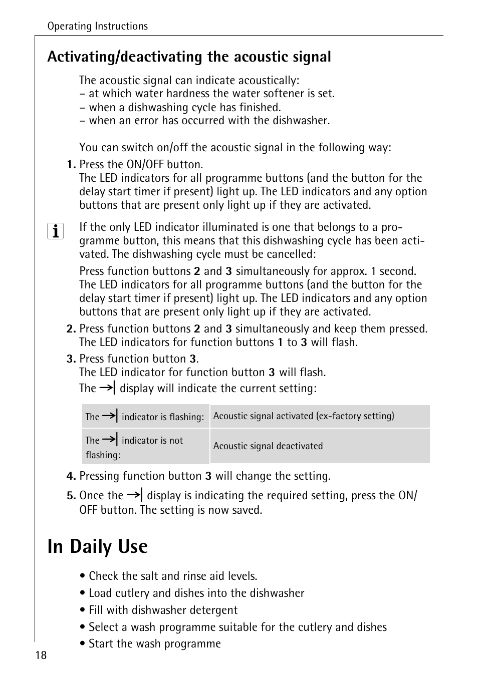 Activating/deactivating the acoustic signal | Electrolux 44070 VI User Manual | Page 18 / 48