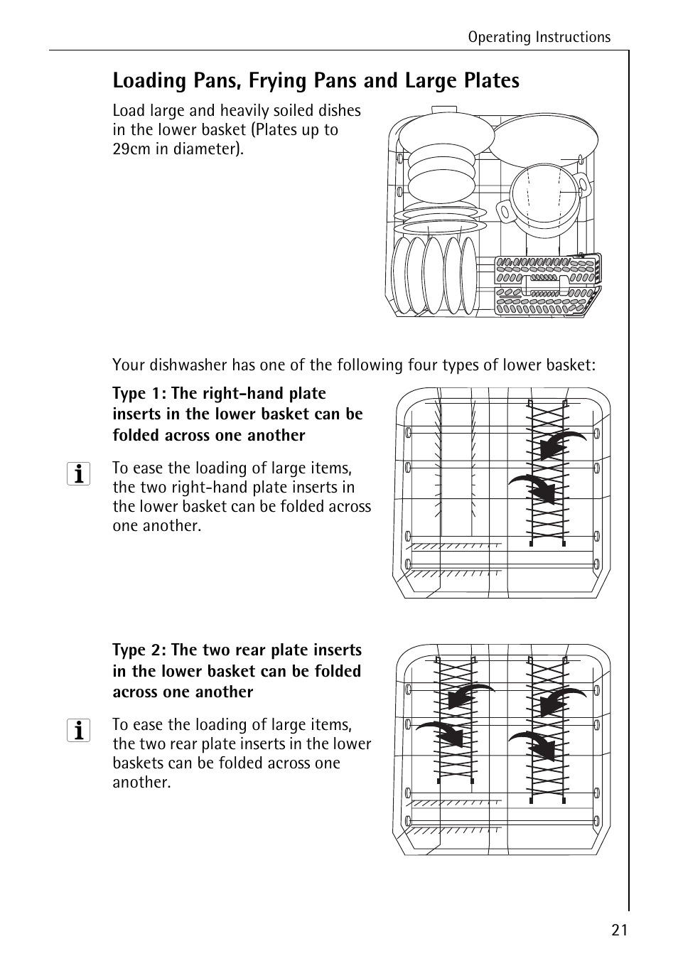 Loading pans, frying pans and large plates | Electrolux 44070 VI User Manual | Page 21 / 48