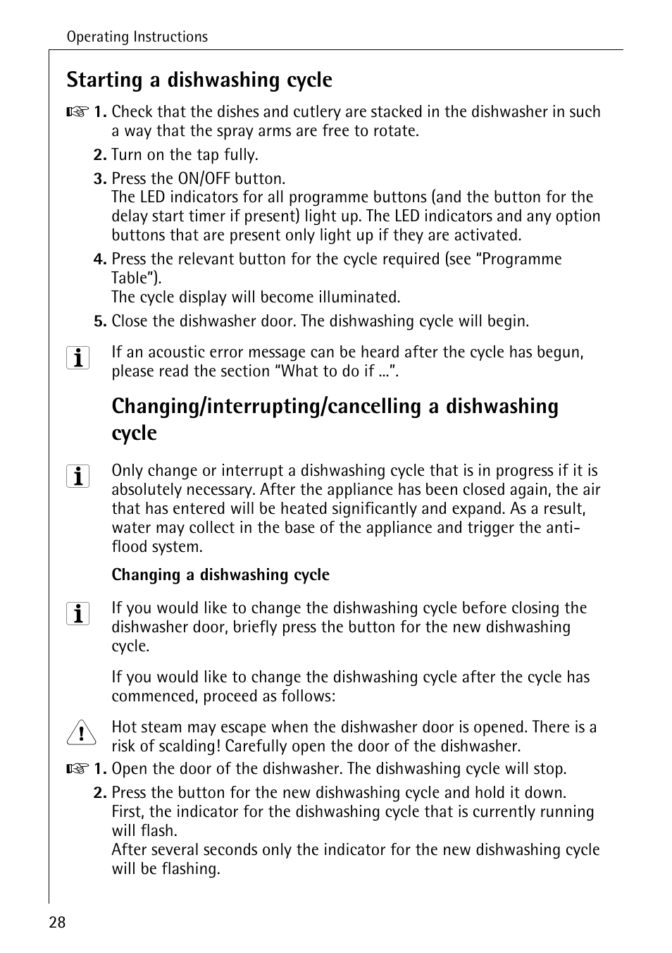 Starting a dishwashing cycle | Electrolux 44070 VI User Manual | Page 28 / 48