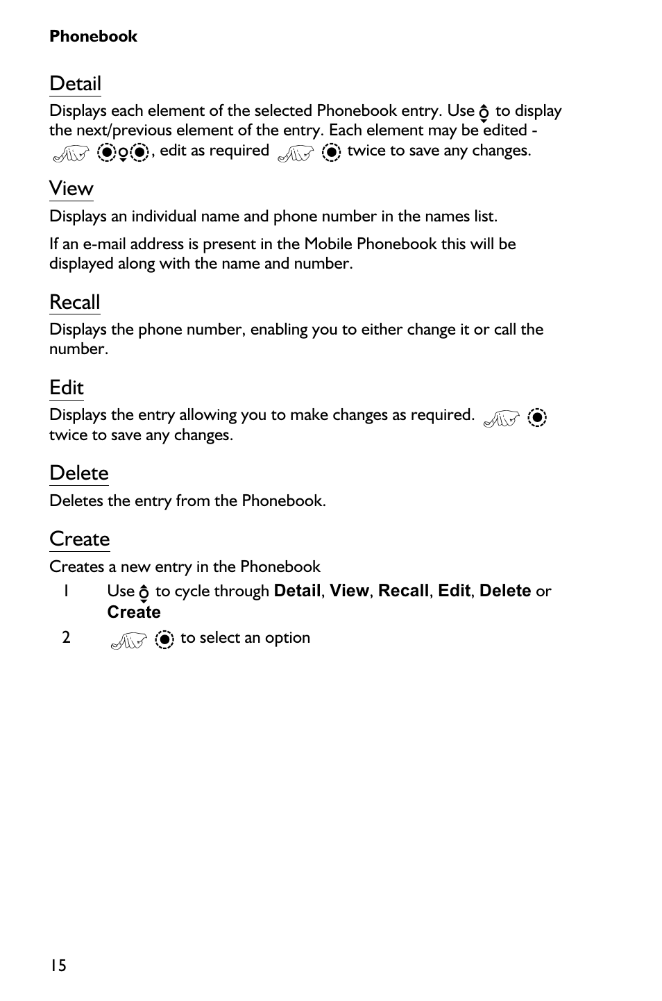 Detail, View, Recall | Edit, Delete, Create | Panasonic EB-GD75 User Manual | Page 24 / 80