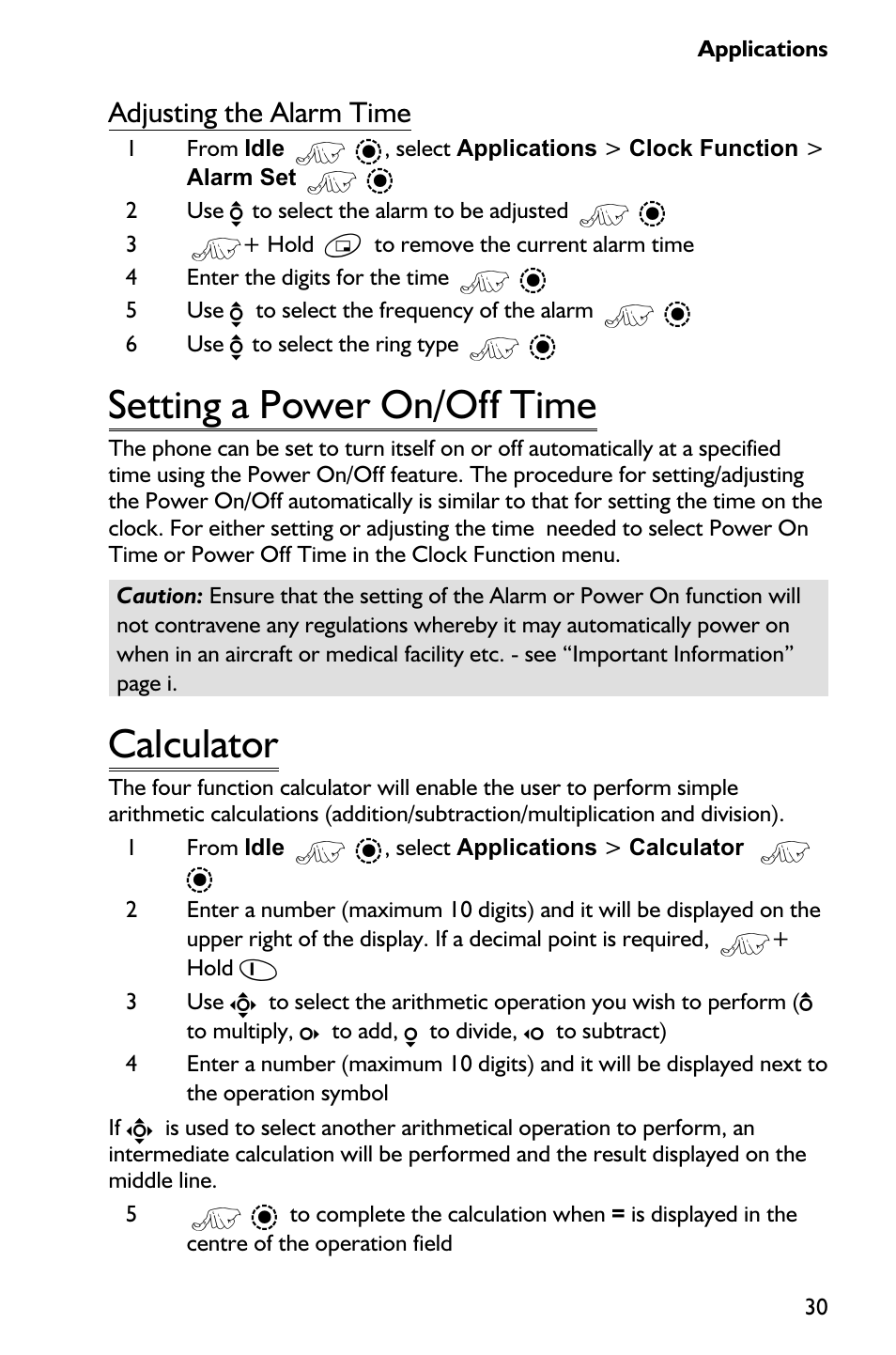 Setting a power on/off time 30, Calculator 30, Setting a power on/off time | Calculator, Adjusting the alarm time | Panasonic EB-GD75 User Manual | Page 39 / 80