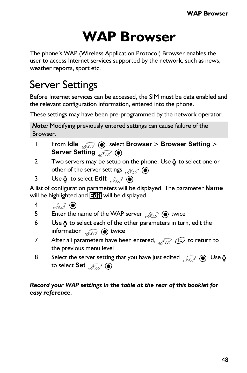 Wap browser 48, Server settings 48, Wap browser | Server settings | Panasonic EB-GD75 User Manual | Page 57 / 80