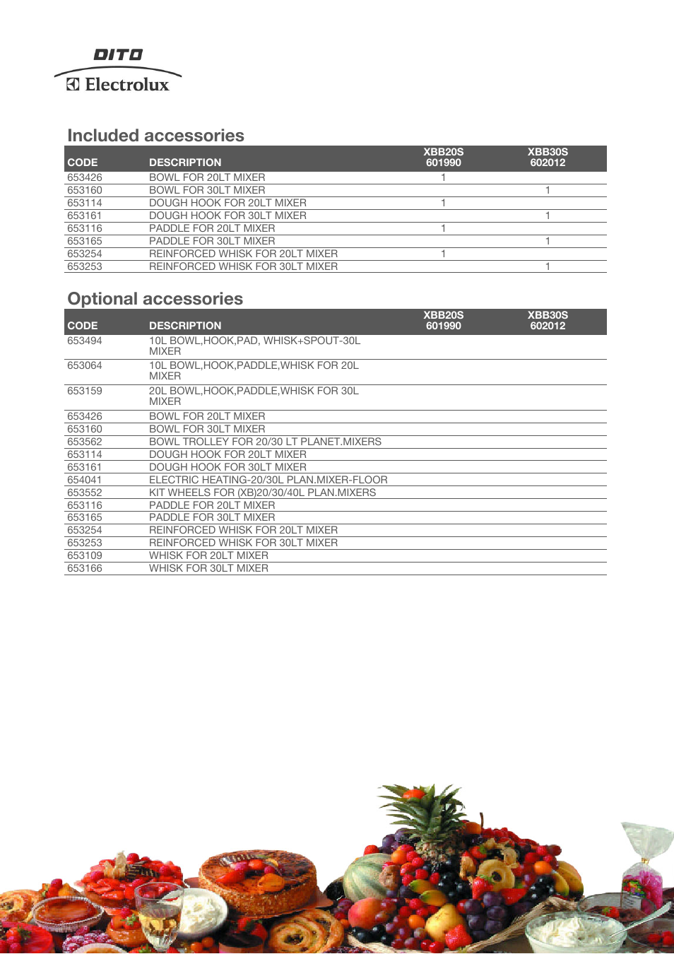 Included accessories, Optional accessories | Electrolux XBB30S User Manual | Page 3 / 4