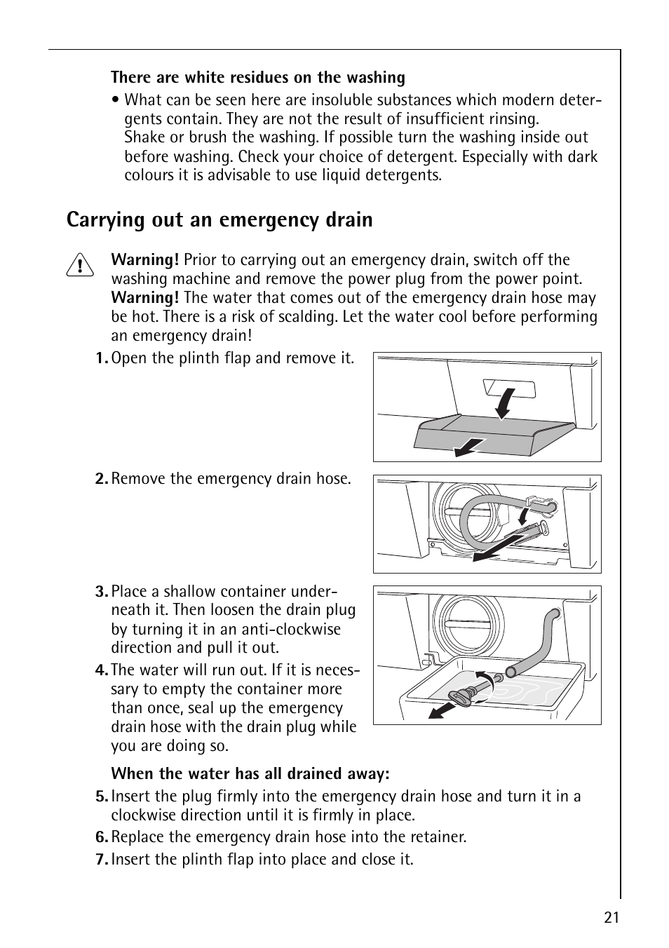 Carrying out an emergency drain | Electrolux LAVAMAT 50815 User Manual | Page 21 / 40