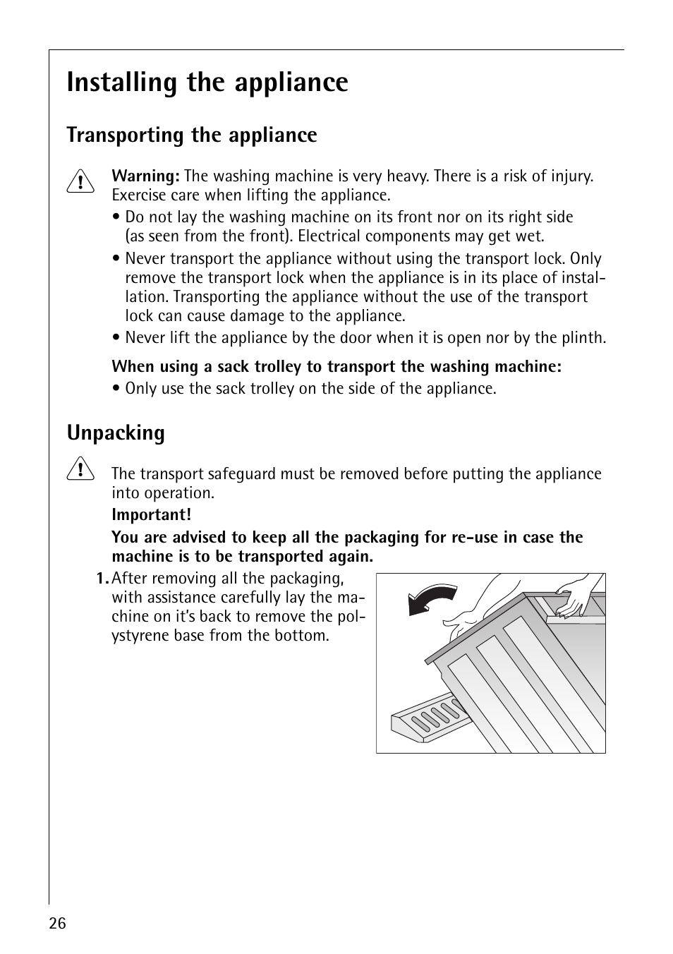 Installing the appliance | Electrolux LAVAMAT 50815 User Manual | Page 26 / 40