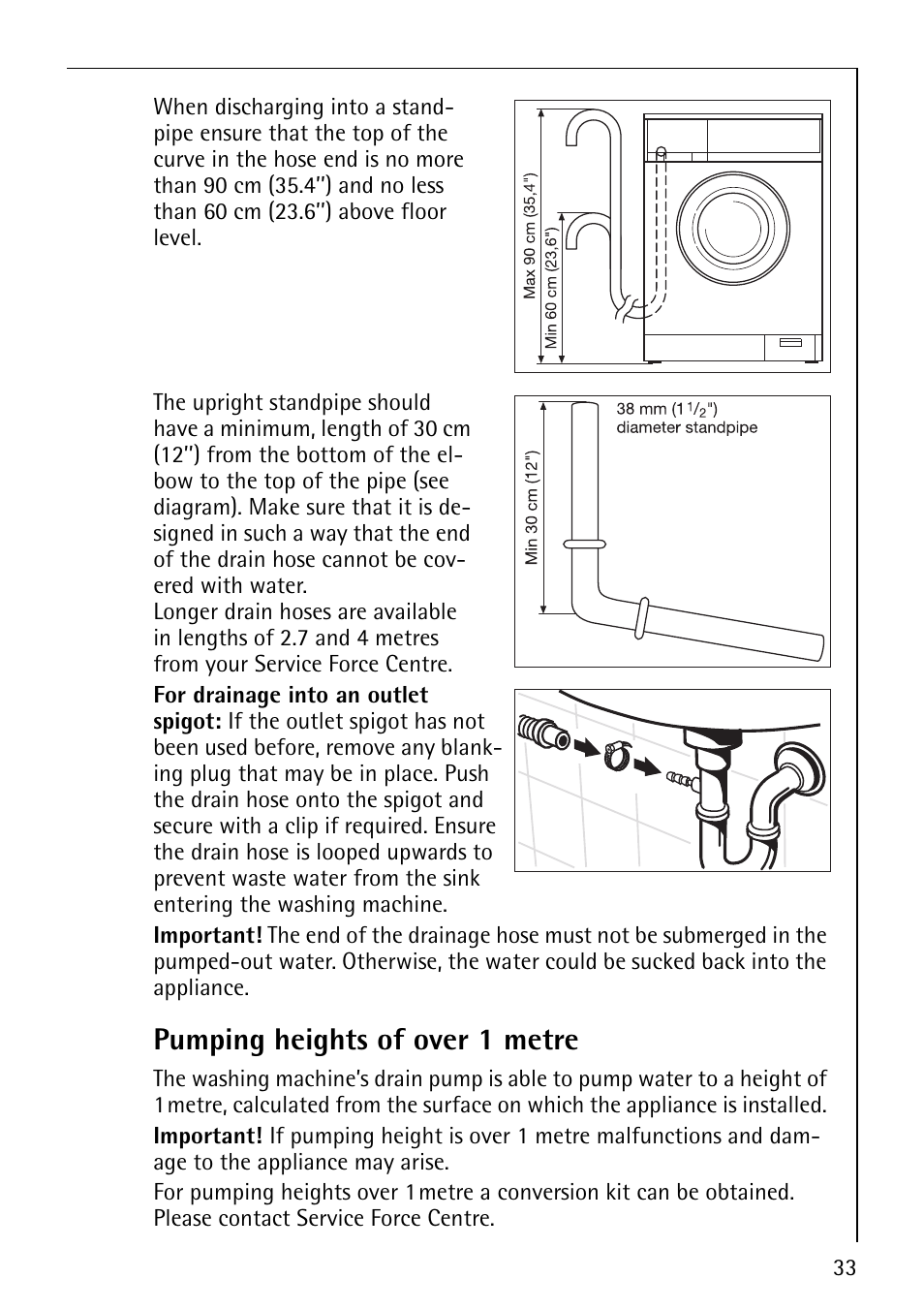 Pumping heights of over 1 metre | Electrolux LAVAMAT 50815 User Manual | Page 33 / 40