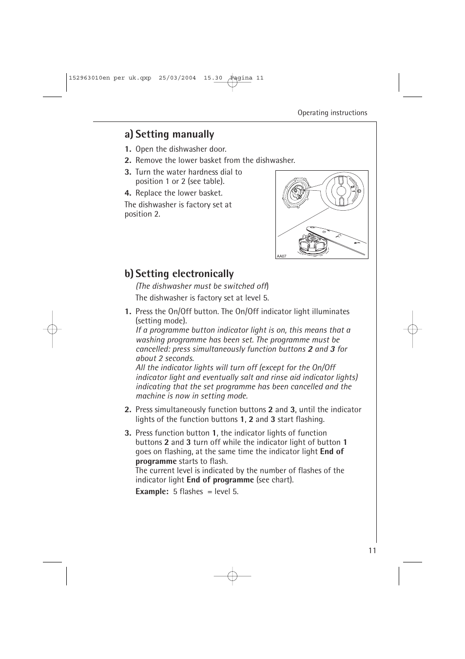 A) setting manually, B) setting electronically | Electrolux 44450 User Manual | Page 11 / 48