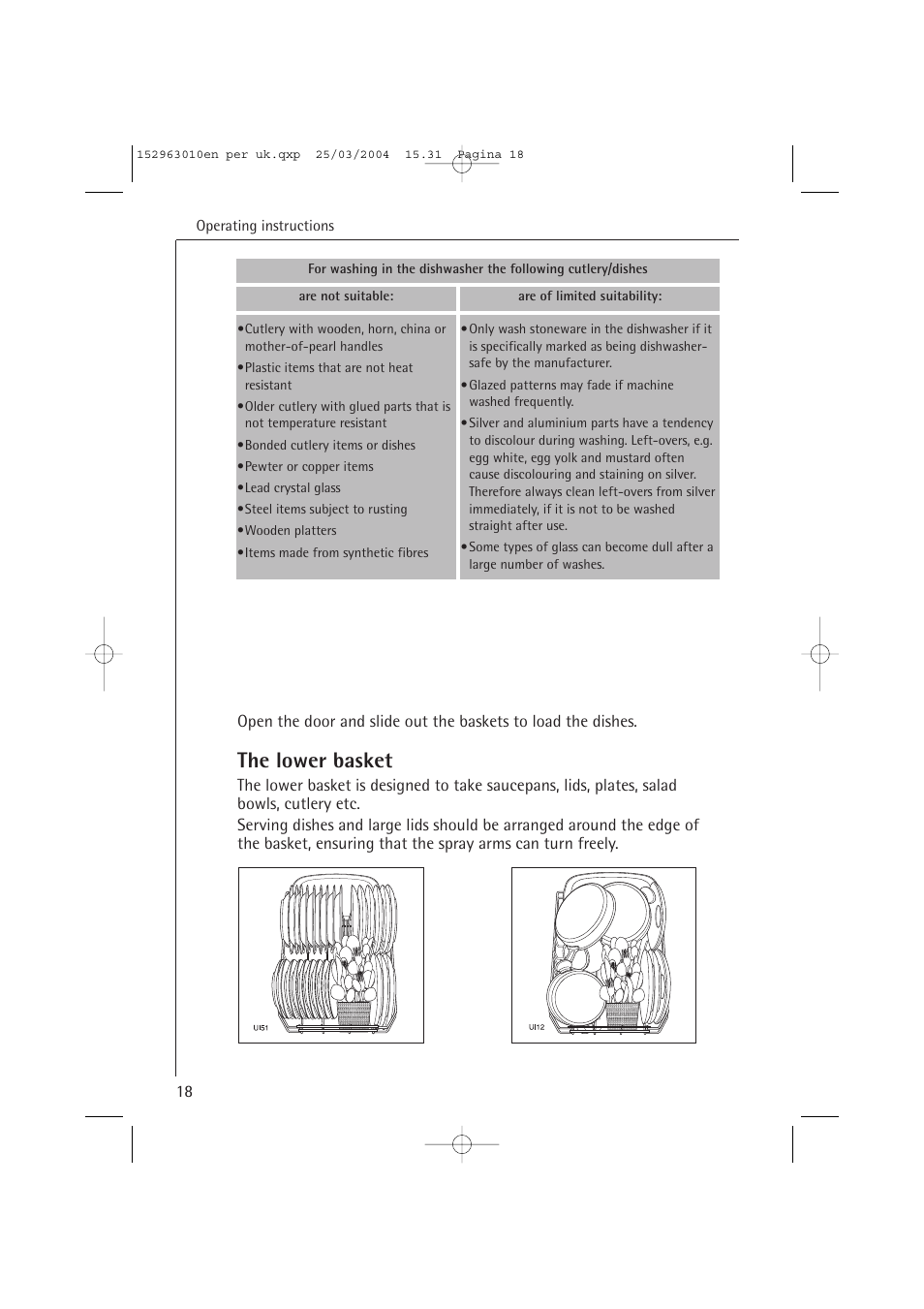 The lower basket | Electrolux 44450 User Manual | Page 18 / 48