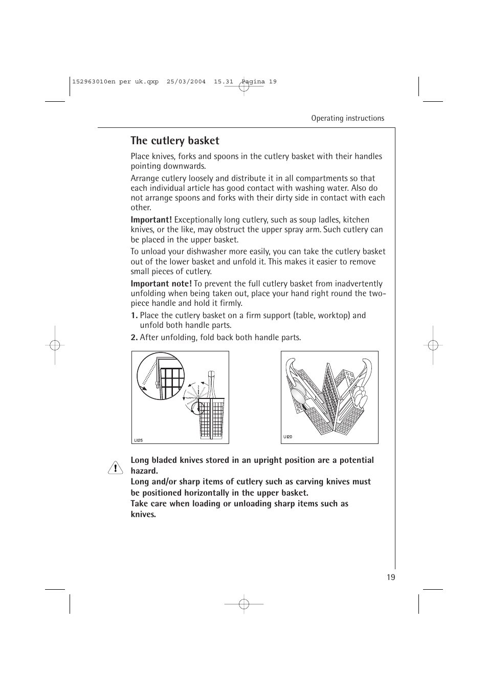 The cutlery basket | Electrolux 44450 User Manual | Page 19 / 48