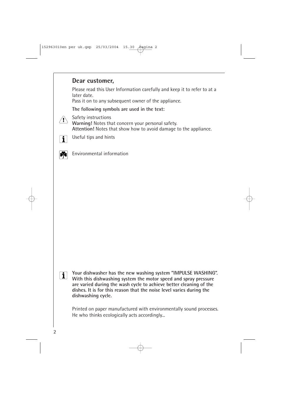 Dear customer | Electrolux 44450 User Manual | Page 2 / 48