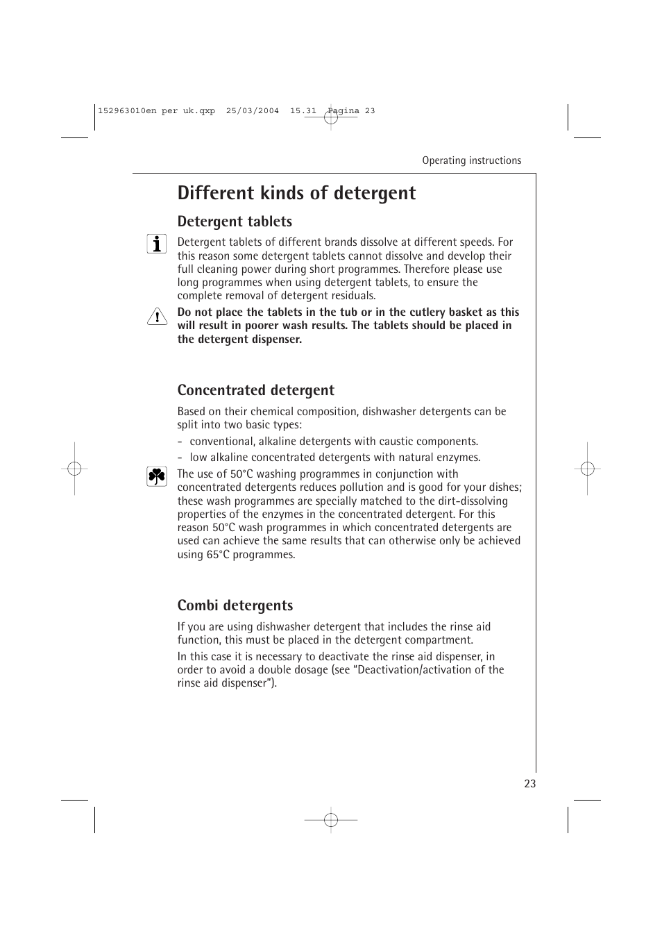 Different kinds of detergent | Electrolux 44450 User Manual | Page 23 / 48