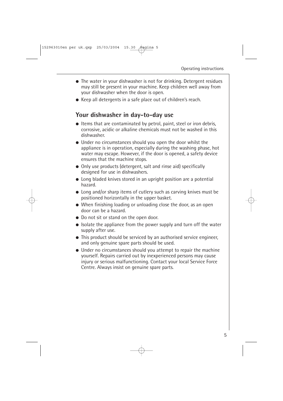Your dishwasher in day-to-day use | Electrolux 44450 User Manual | Page 5 / 48