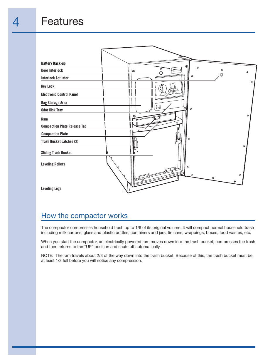 Features, How the compactor works | Electrolux 99526808A User Manual | Page 4 / 36