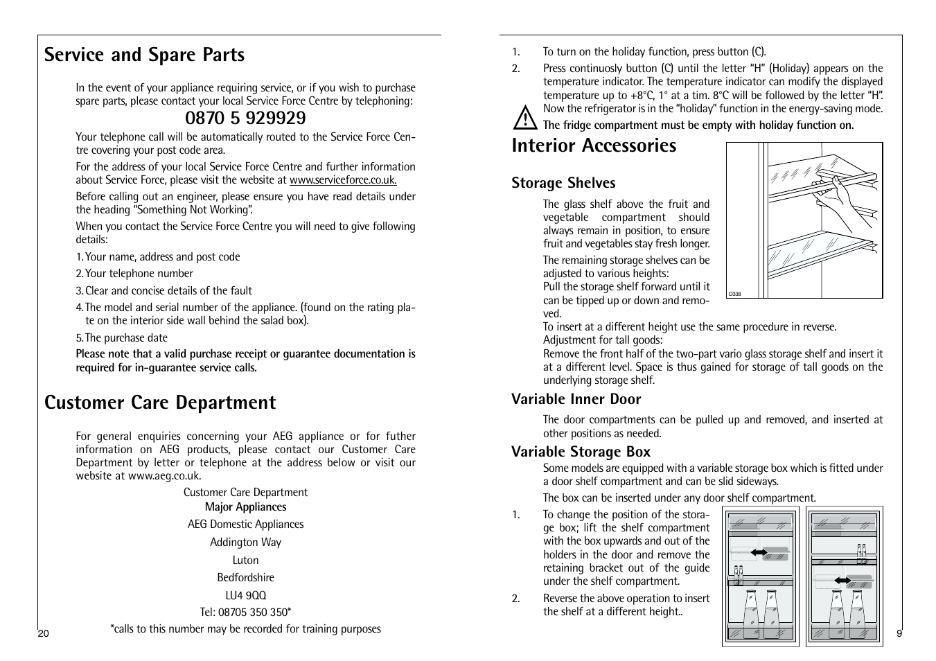 Interior accessories, Service and spare parts, Customer care department | Electrolux C 9 18 43-4i User Manual | Page 20 / 28