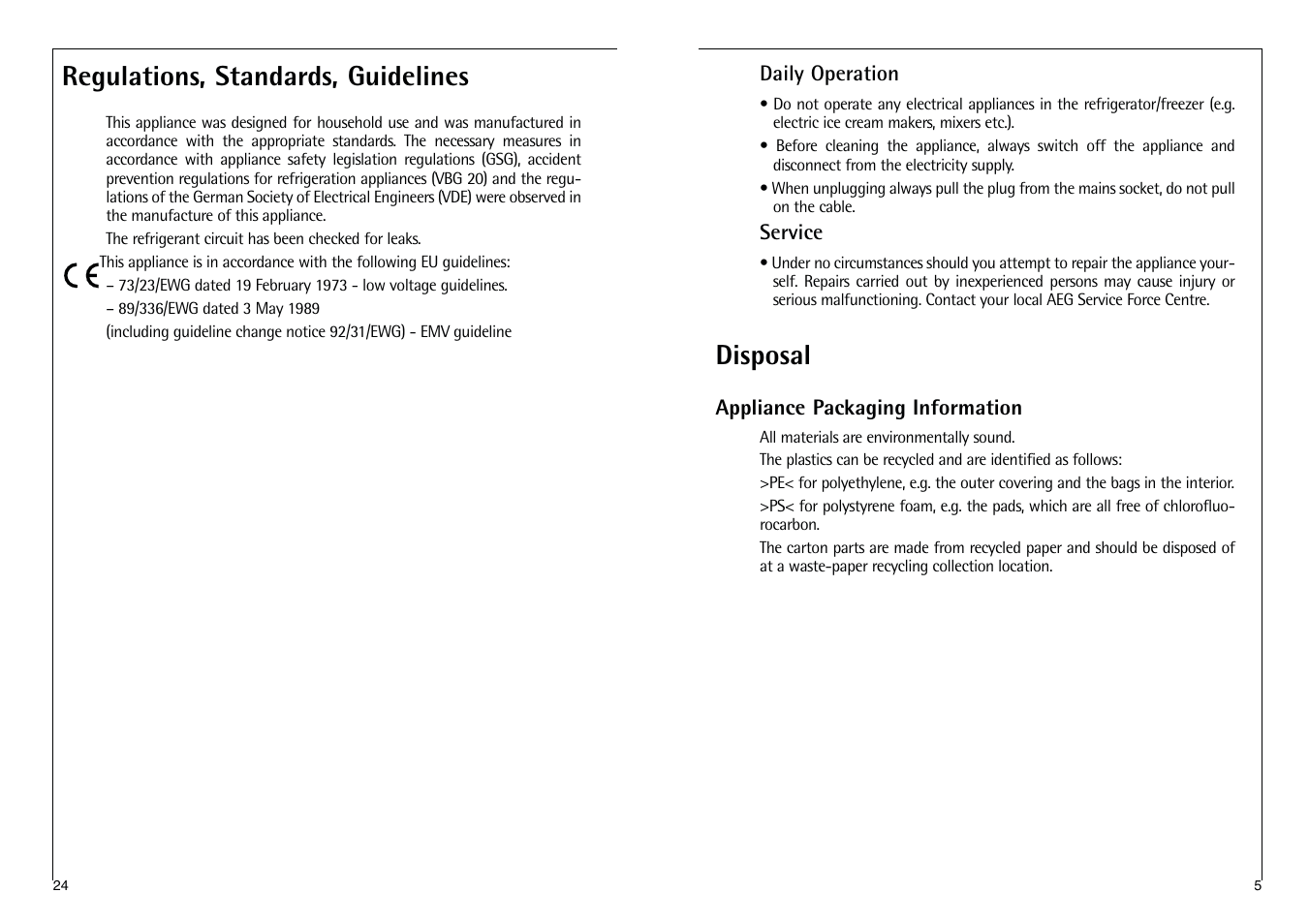 Disposal, Regulations, standards, guidelines | Electrolux C 9 18 43-4i User Manual | Page 24 / 28