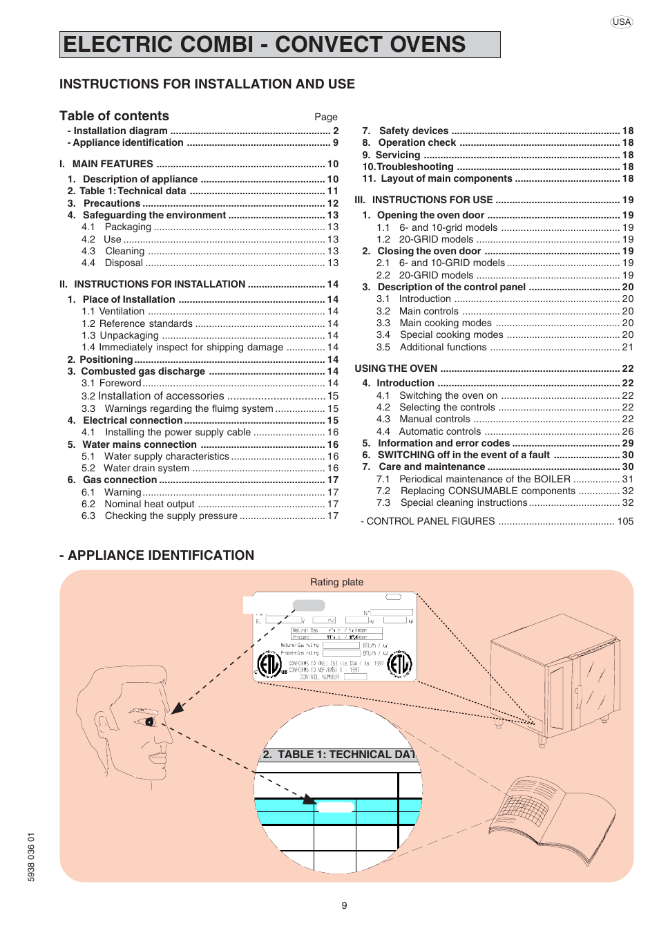 267552 handbook.pdf, Electric combi - convect ovens, Appliance identification | Electrolux Air-O-Steam 267552 User Manual | Page 9 / 32