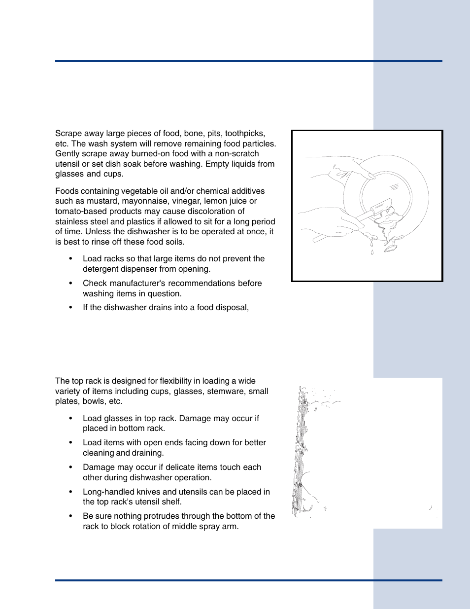 Preparing & loading dishes, Dish preparation, Loading the top rack | Electrolux Built-In Dishwasher User Manual | Page 12 / 28