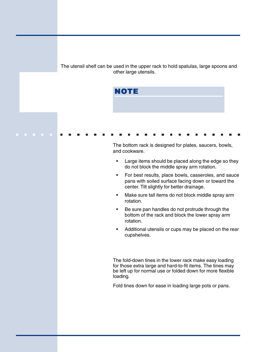 Preparing & loading dishes, Loading the bottom rack | Electrolux Built-In Dishwasher User Manual | Page 13 / 28