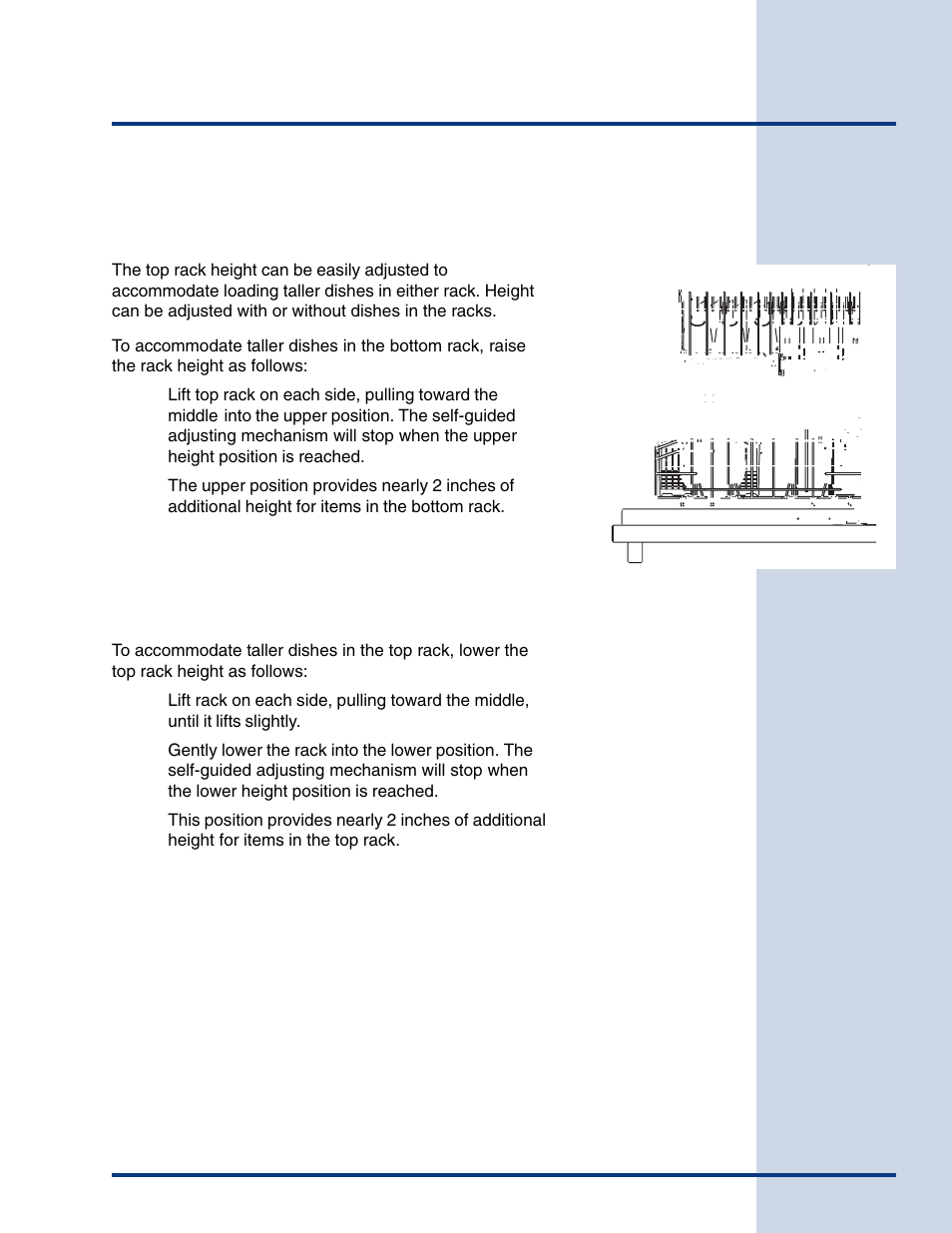 Preparing & loading dishes, Adjusting rack height | Electrolux Built-In Dishwasher User Manual | Page 14 / 28