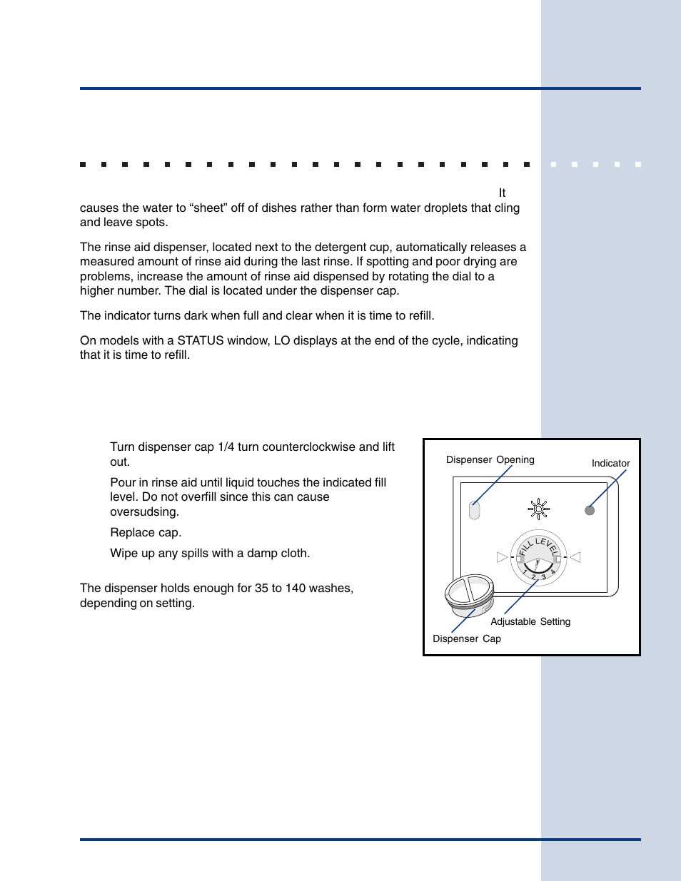 Dishwasher dispenser & detergents, Rinse aid | Electrolux Built-In Dishwasher User Manual | Page 18 / 28