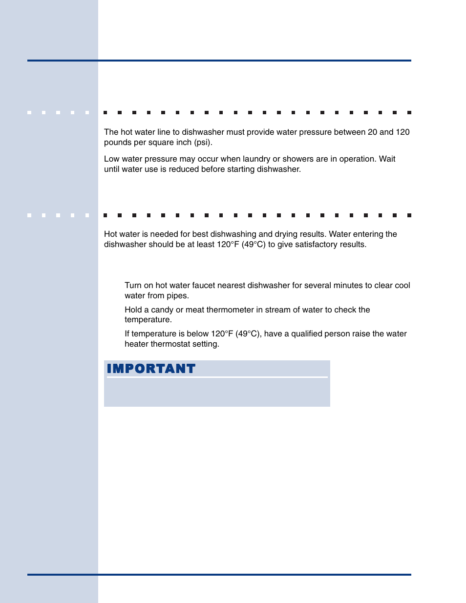 Factors affecting performance, Water pressure, Water temperature | Electrolux Built-In Dishwasher User Manual | Page 19 / 28