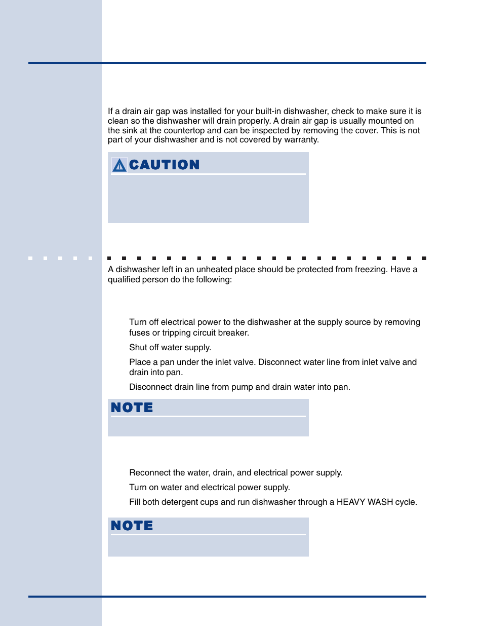 Care & cleaning, Winterizing | Electrolux Built-In Dishwasher User Manual | Page 21 / 28