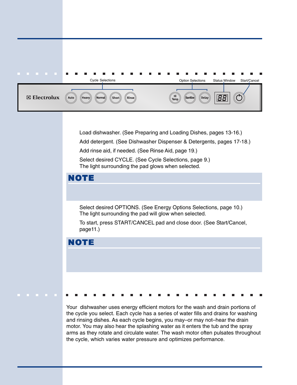 Operating instructions, Getting started, Normal operating sounds | Electrolux Built-In Dishwasher User Manual | Page 7 / 28