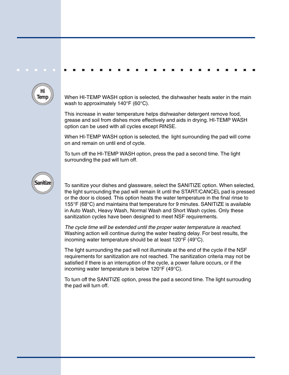 Operating instructions, Energy option selections | Electrolux Built-In Dishwasher User Manual | Page 9 / 28