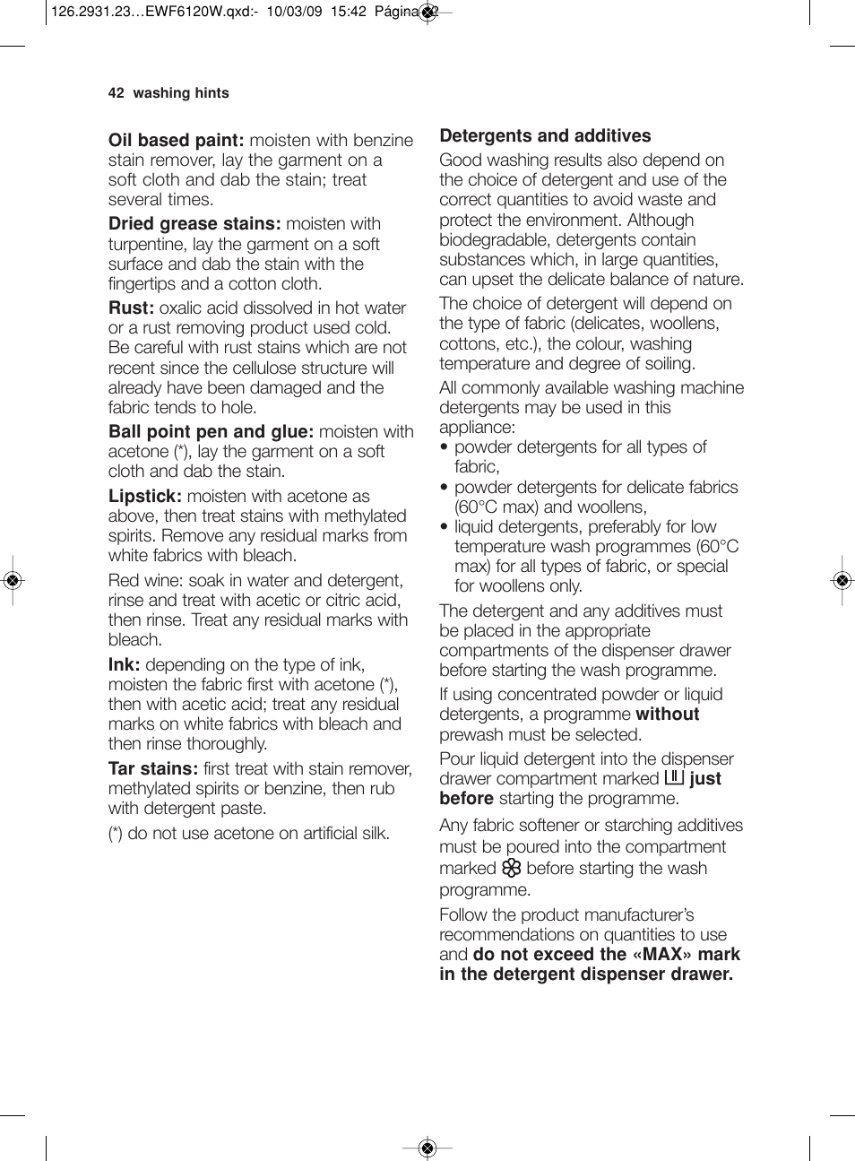 Electrolux EWF 6120 W User Manual | Page 15 / 33
