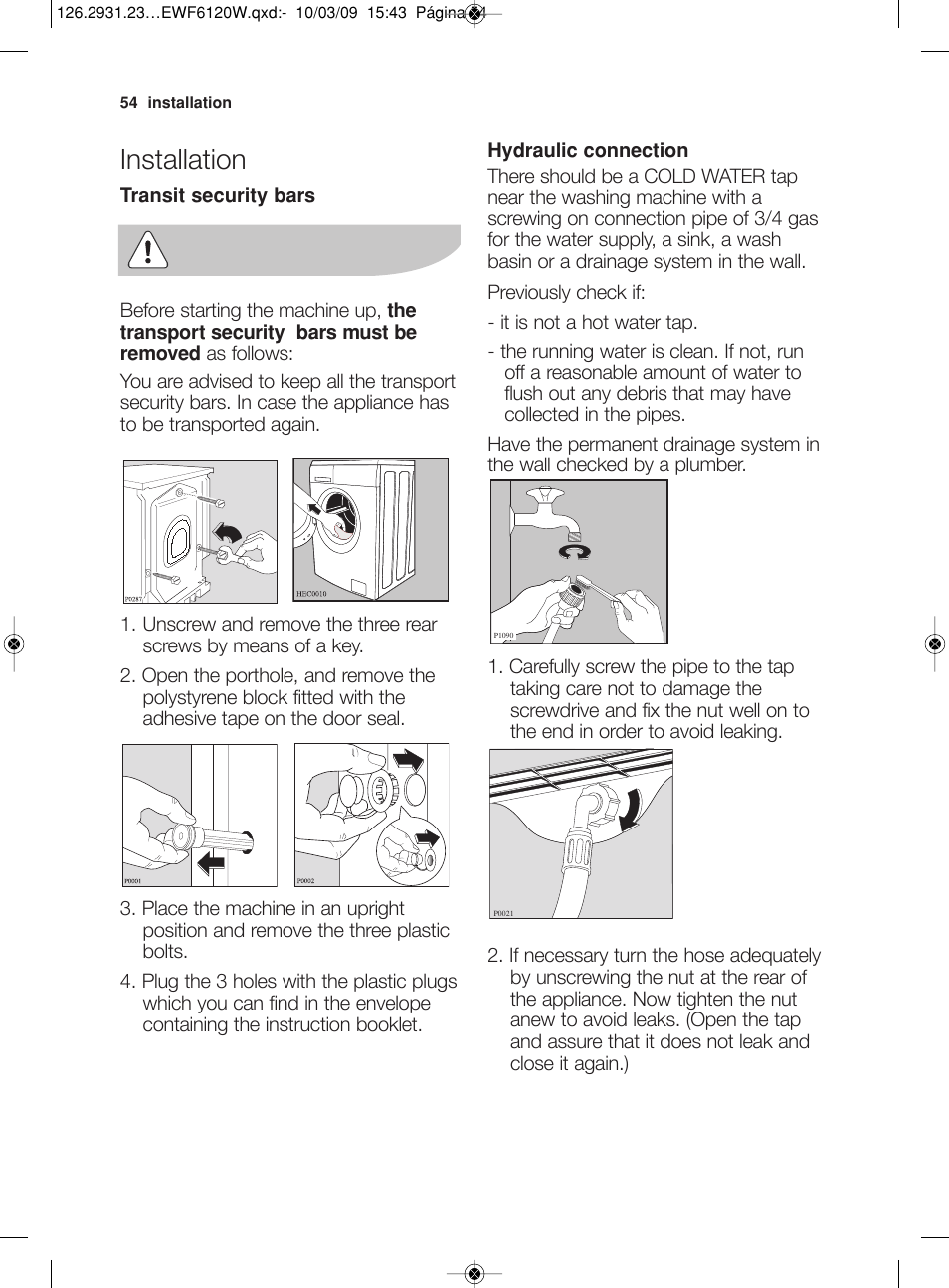 Installation | Electrolux EWF 6120 W User Manual | Page 27 / 33