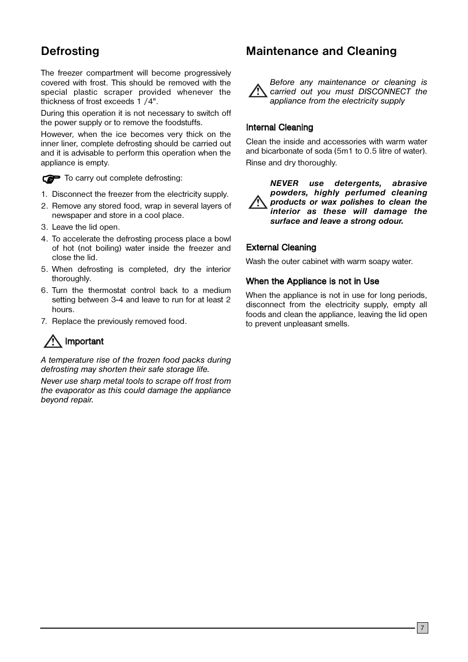 Defrosting, Maintenance and cleaning | Electrolux ECN 1040 User Manual | Page 7 / 12