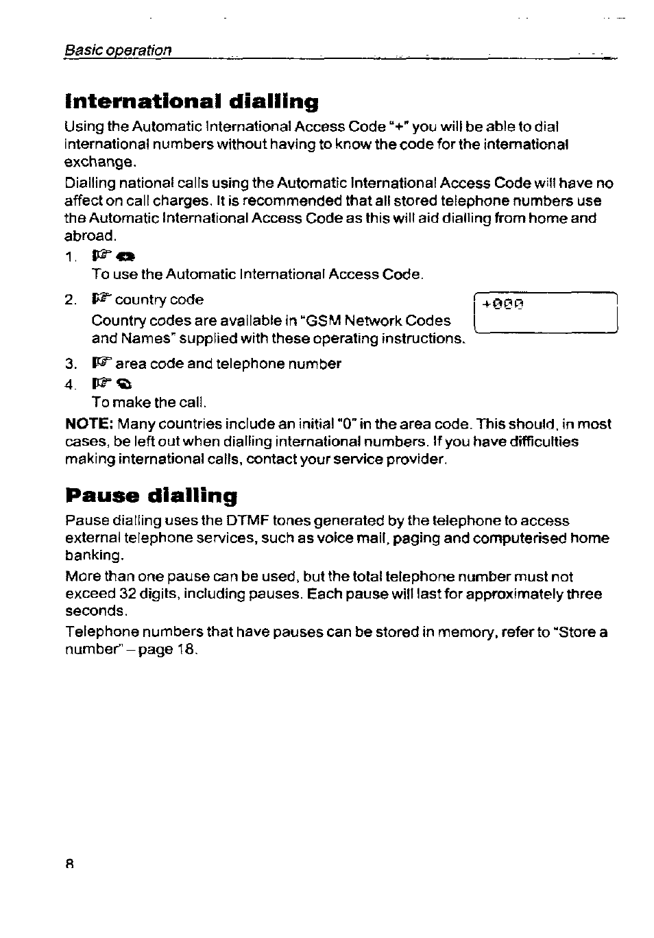 International dialling, Pause dialling | Panasonic G350 User Manual | Page 12 / 68