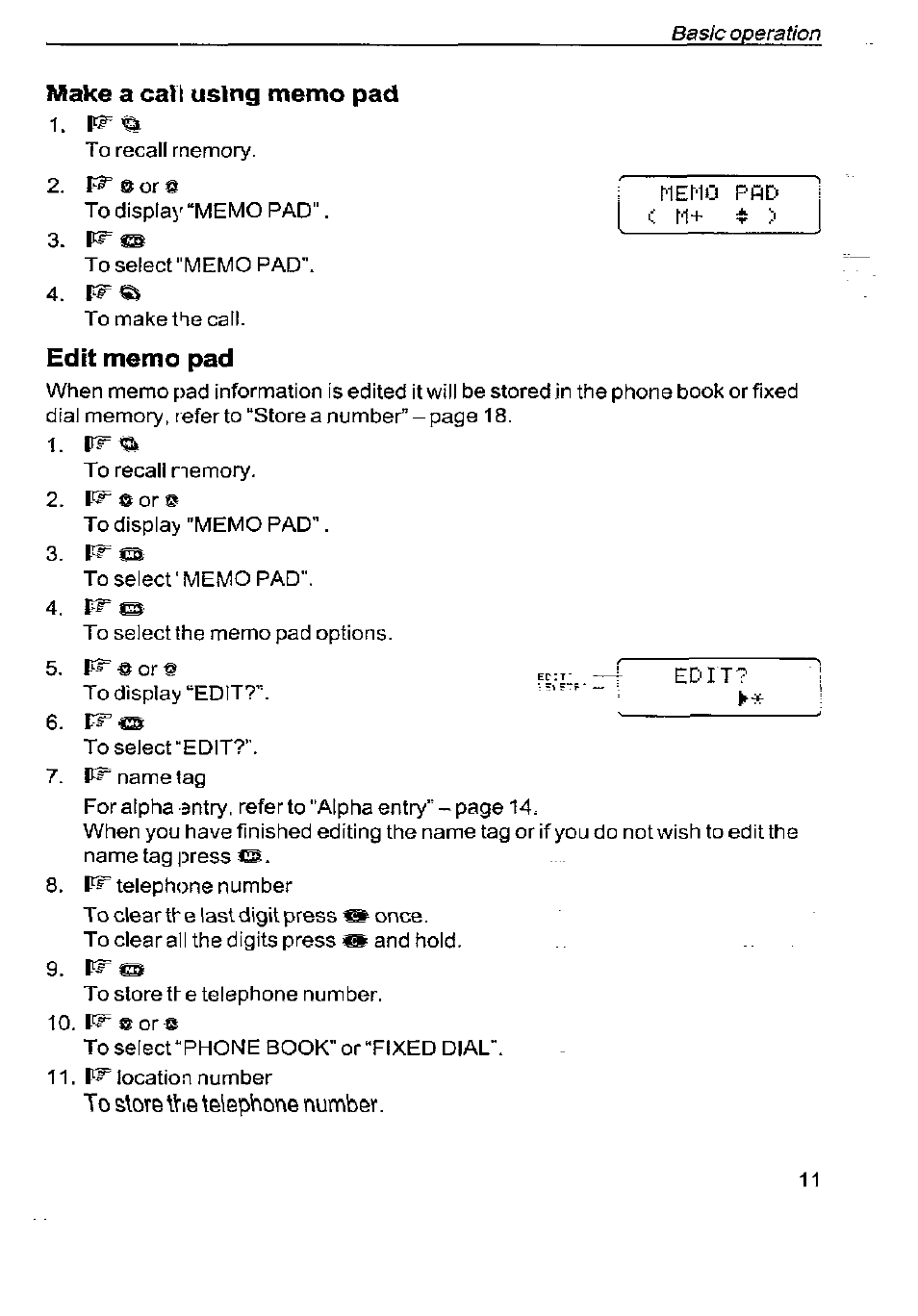 Make a cal l using memo pad, Edit memo pad, Make a cal | Panasonic G350 User Manual | Page 15 / 68