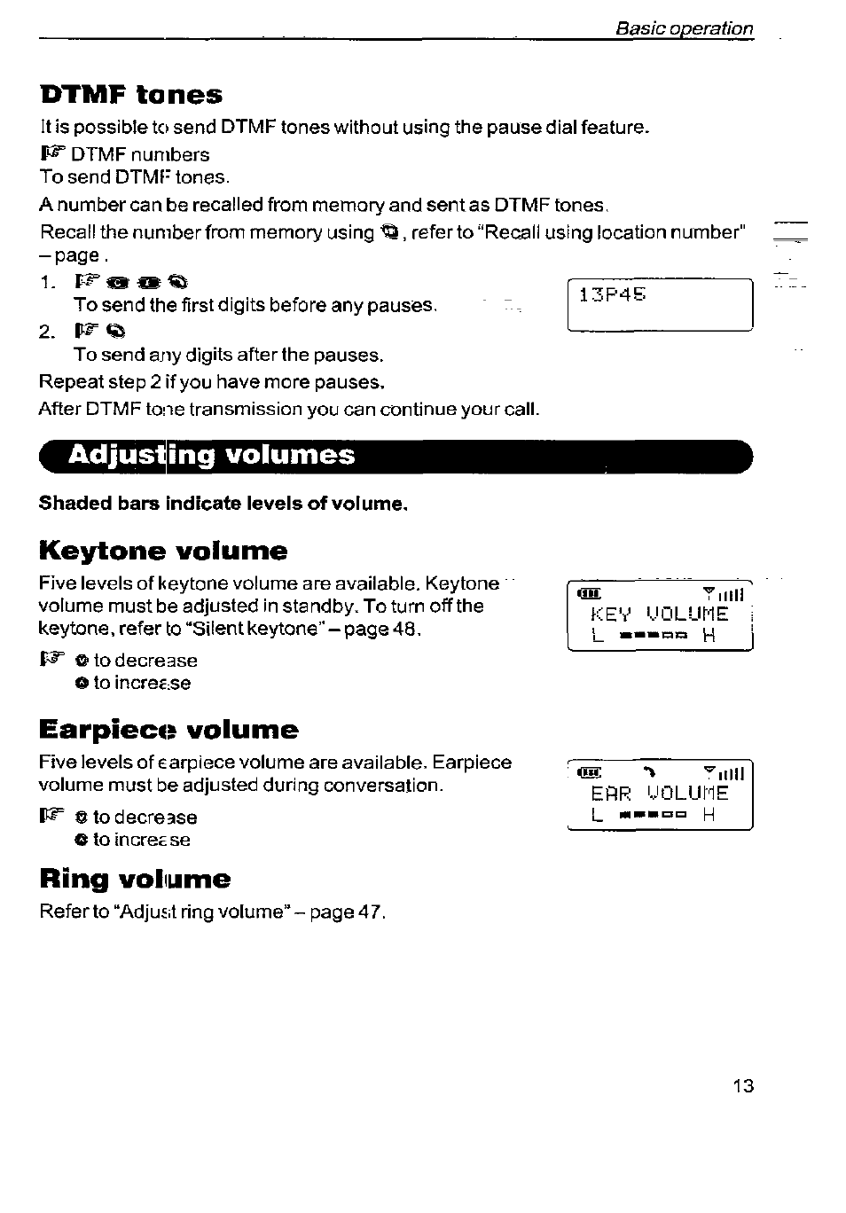 Dtmf tones, Ing volumes, Keytone volume | Earpiece volume, Ring voiume | Panasonic G350 User Manual | Page 17 / 68