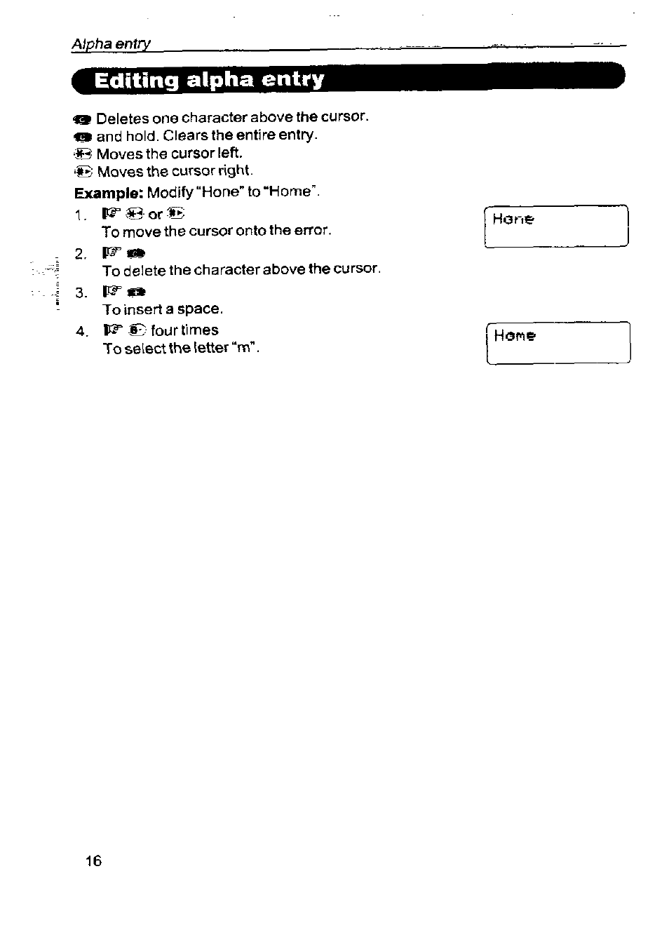 Editing alpha entry | Panasonic G350 User Manual | Page 20 / 68
