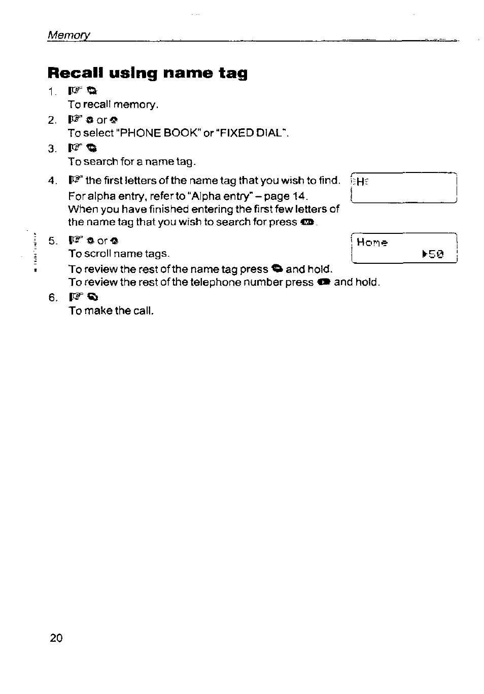 Recall using name tag | Panasonic G350 User Manual | Page 24 / 68