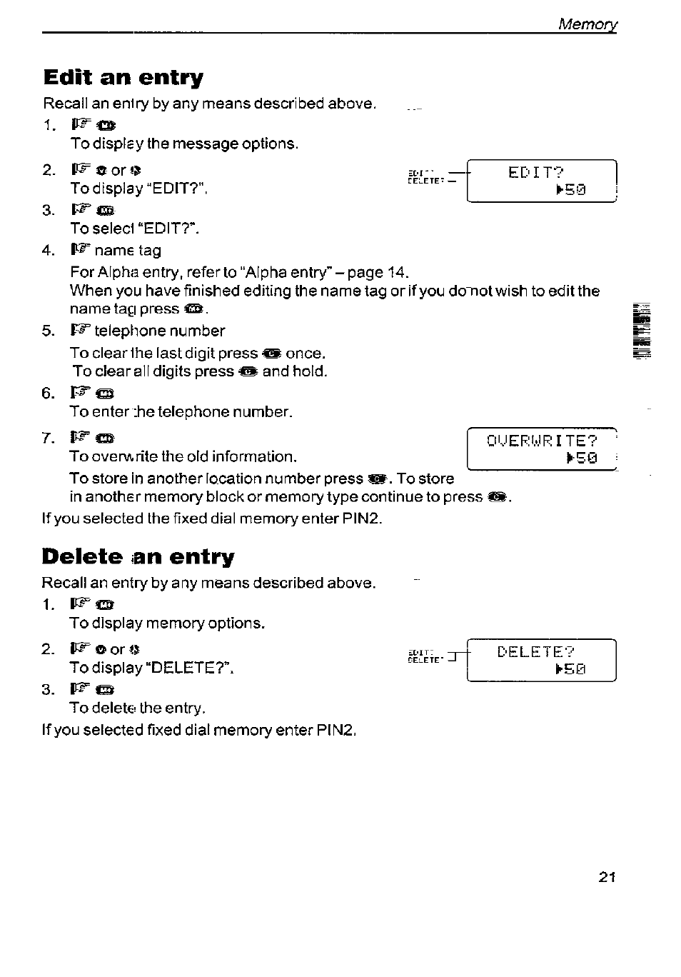 Edit an entry, Delete an entry | Panasonic G350 User Manual | Page 25 / 68