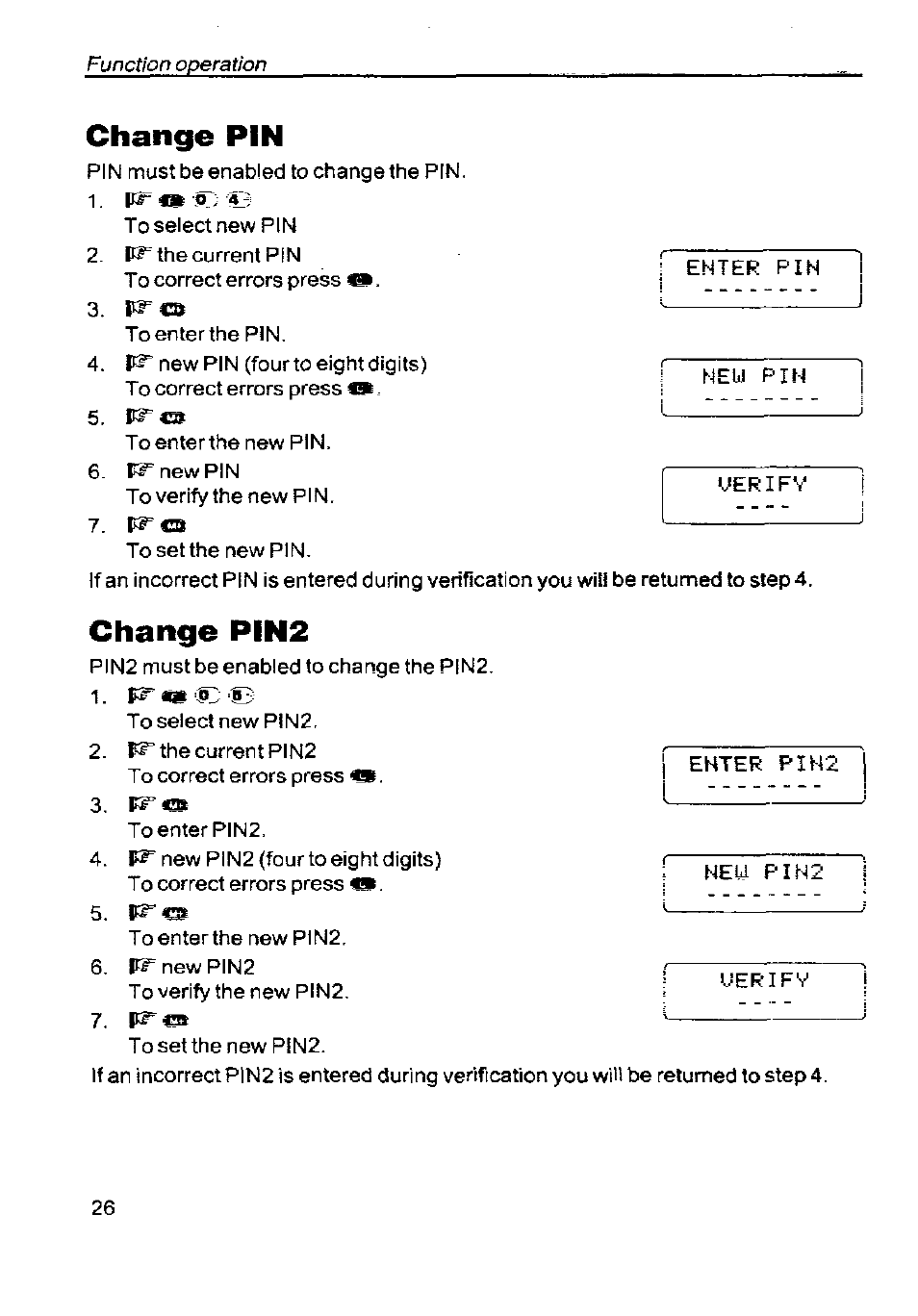 Change pin, Change pin2 | Panasonic G350 User Manual | Page 30 / 68