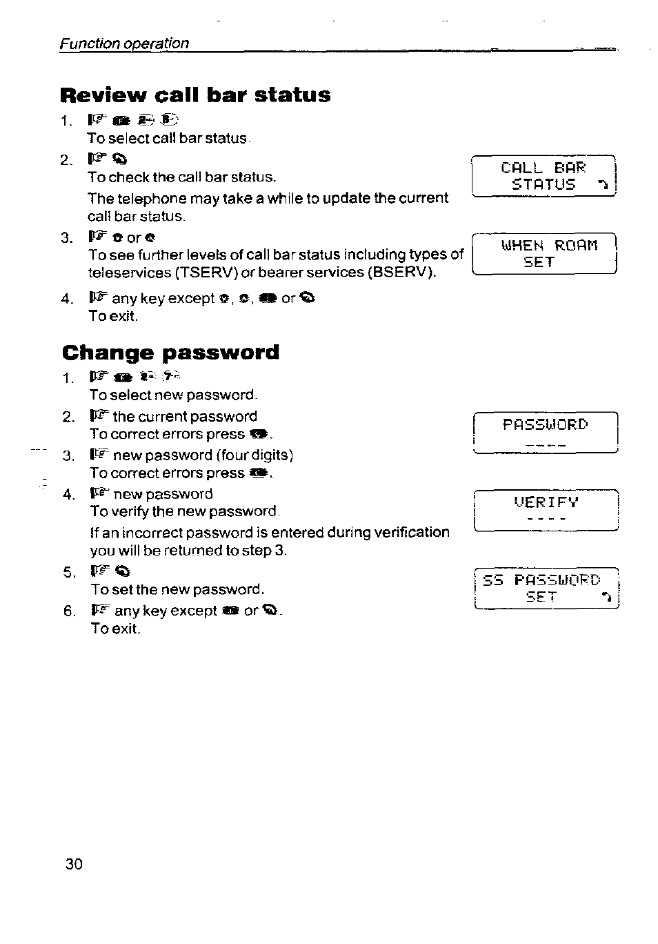 Review call bar status, Change password | Panasonic G350 User Manual | Page 34 / 68