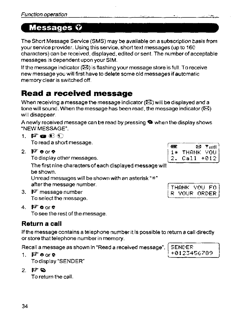 Messages o, Read a received message, Return a cail | Panasonic G350 User Manual | Page 38 / 68