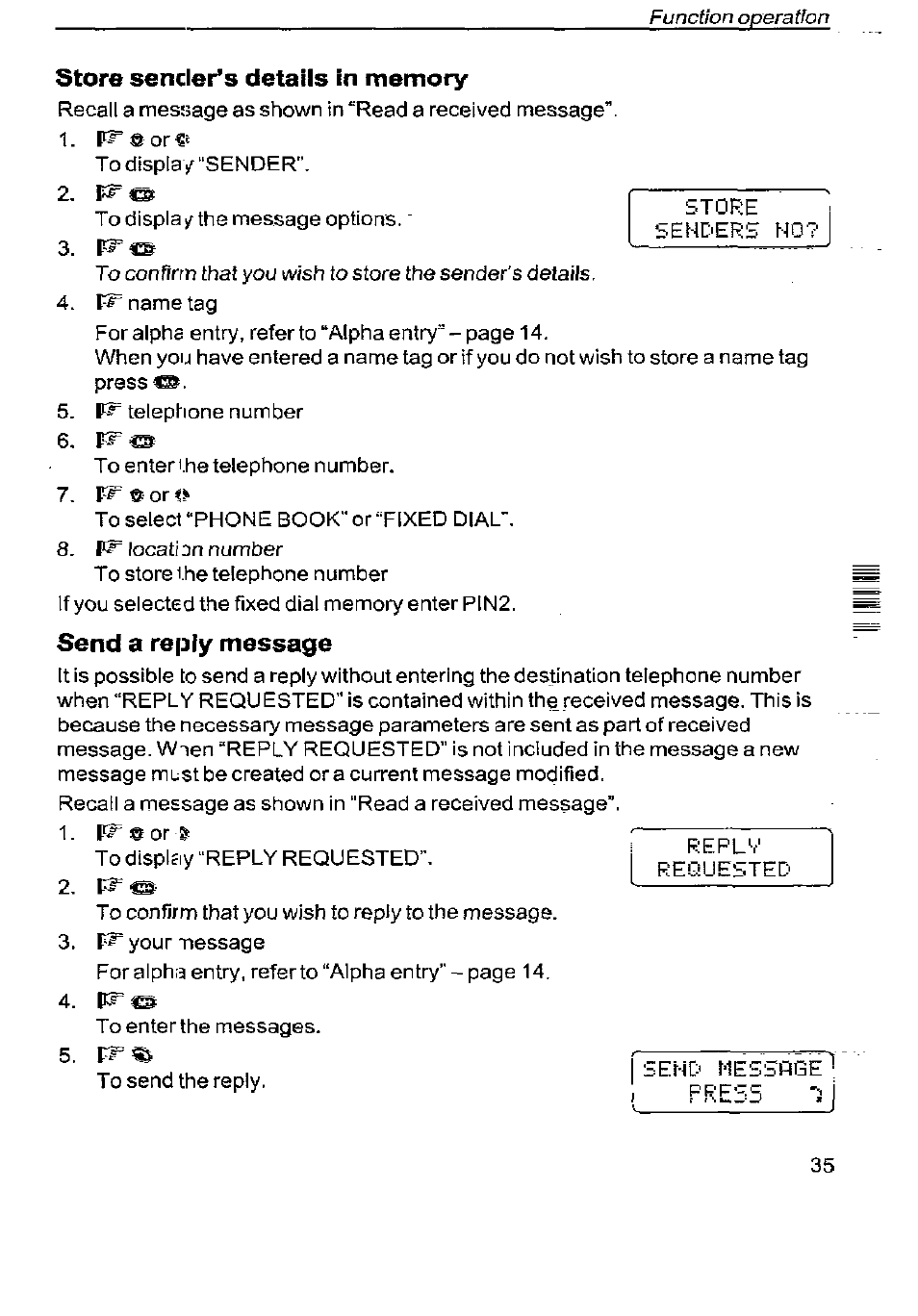 Store sender’s details in memory, Send a reply message | Panasonic G350 User Manual | Page 39 / 68